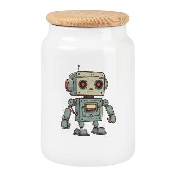 Illustration de robot rétro pour les passionnés de technologie - Boîte à biscuits avec couvercle en bois - blanc - Devant