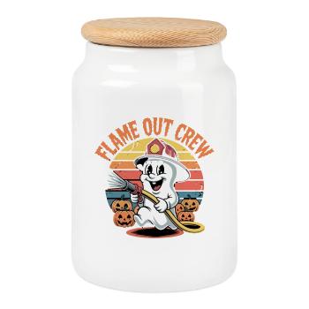 Flame Out Crew Firefighter Ghost Halloween Retro - Cookie Jar with Wooden Lid - white - Front