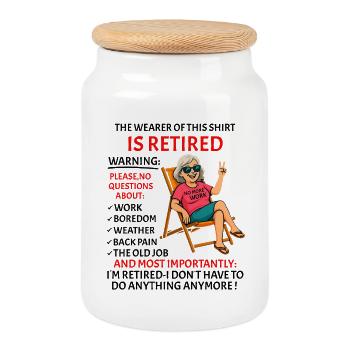 Retirement for Men women – Retired Rente - Cookie Jar with Wooden Lid - white - Front