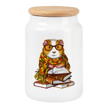 Cochon d’Inde Livres de lecture - Boîte à biscuits avec couvercle en bois - blanc - Devant