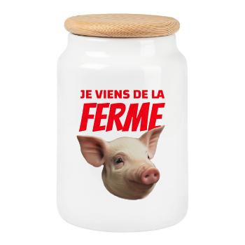 I come from Tête de Cochon Farm - Cookie Jar with Wooden Lid - white - Front