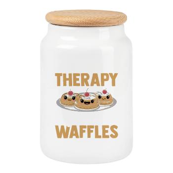 I Don't Need Therapy I Just Need Waffles - Cookie Jar with Wooden Lid - white - Front