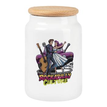Rockabilly Culture Dance and Music Retro Feeling - Cookie Jar with Wooden Lid - white - Front