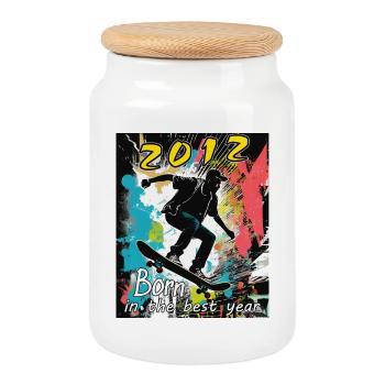2012 SKAETER Born in the best year - Cookie Jar with Wooden Lid - white - Front