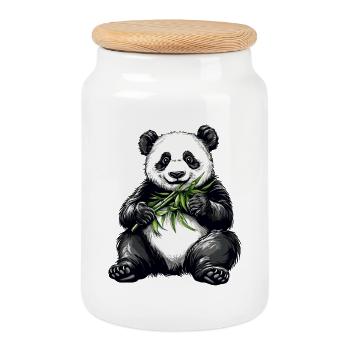 Cute panda bear with bamboo - Cookie Jar with Wooden Lid - white - Front