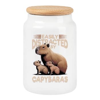 Funny aesthetic Kawaii Capybara - Cookie Jar with Wooden Lid - white - Front