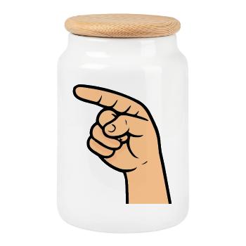 Hand Zeigefinger Comic - Keksdose mit Holzdeckel - Weiß - Vorne