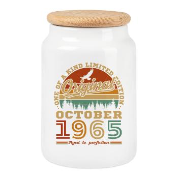 Oktober 1965 Vinatge Retro Geburtstagsgeschenk - Keksdose mit Holzdeckel - Weiß - Vorne