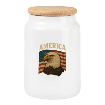 American Patriot Design - Cookie Jar with Wooden Lid - white - Front