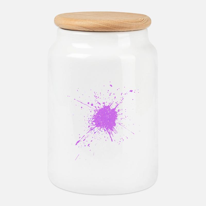 Aquarellartige Farbspritzer - Keksdose mit Holzdeckel - Weiß