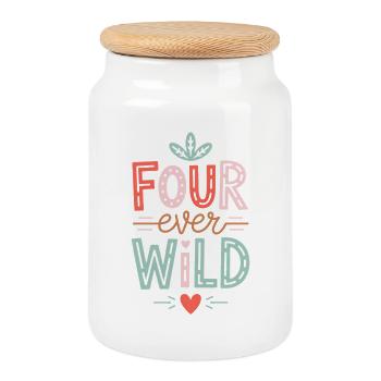 Four Ever Wild Kids Birthday 4 Years Gift - Cookie Jar with Wooden Lid - white - Front