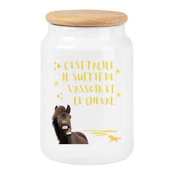Cheval Humour Il Suffit de s'assoir c'est lui qui  - Boîte à biscuits avec couvercle en bois - blanc - Devant