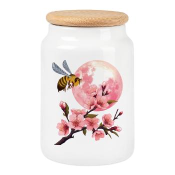 Moon and Cherry Blossom - Cookie Jar with Wooden Lid - white - Front