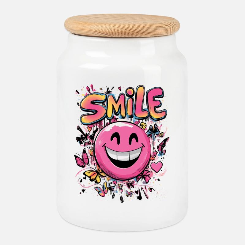 Smile crazy Graffity art style pink - Keksdose mit Holzdeckel - Weiß