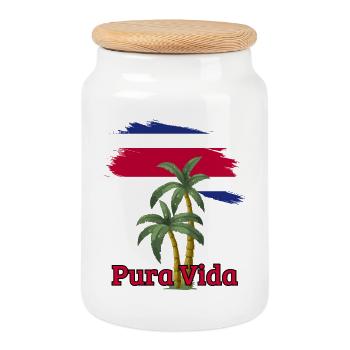 Tropical Palm Trees with Pura Vida Phrase - Cookie Jar with Wooden Lid - white - Front