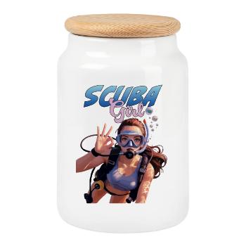 Scuba Girl Diver Design - Boîte à biscuits avec couvercle en bois - blanc - Devant
