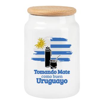 Uruguayische Art mit Mate - Keksdose mit Holzdeckel - Weiß - Vorne