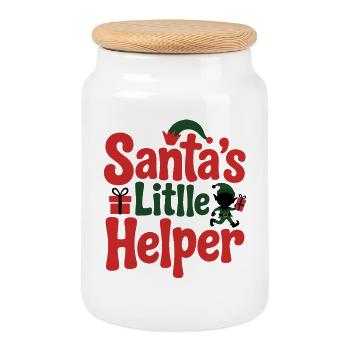 Le petit assistant du Père Noël pour les fêtes - Boîte à biscuits avec couvercle en bois - blanc - Devant