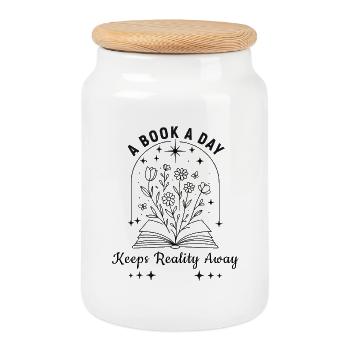 Un livre par jour Lire les étoiles - Boîte à biscuits avec couvercle en bois - blanc - Devant