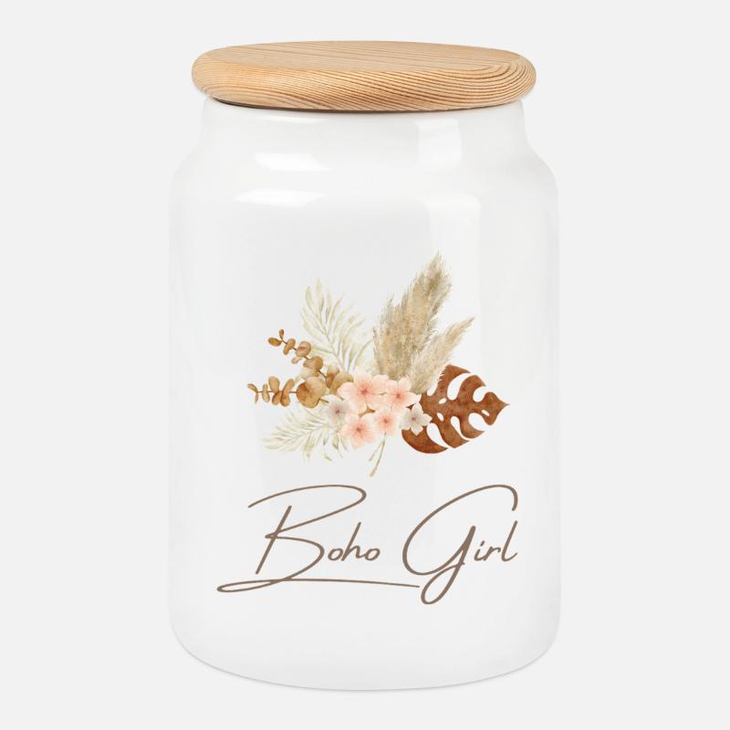 Boho Girl Blumenkranz - Keksdose mit Holzdeckel - Weiß