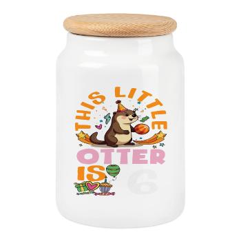 Dieser Otter ist 6 - süßes Geburtstagsmotiv - Keksdose mit Holzdeckel - Weiß - Vorne
