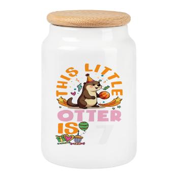 Dieser Otter ist 7 - süßes Geburtstagsmotiv - Keksdose mit Holzdeckel - Weiß - Vorne