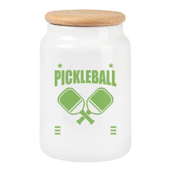 Pickleball Season Tournament Paddleball - Cookie Jar with Wooden Lid - white - Front
