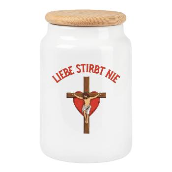 Love Never Dies Cross Heart Jesus God - Cookie Jar with Wooden Lid - white - Front