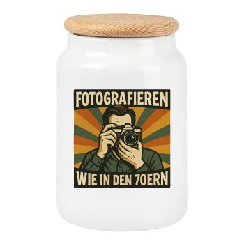 Fotografieren wie in den 70ern - Keksdose mit Holzdeckel - Weiß - Vorne