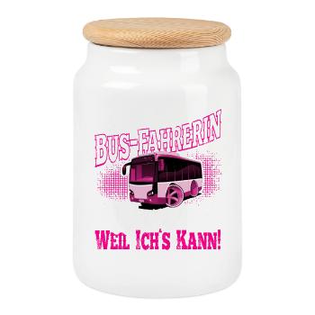 Busfahrerin - Keksdose mit Holzdeckel - Weiß - Vorne