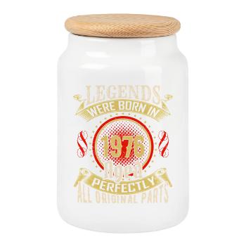 Légendes nées en 1976 Badge vintage - Boîte à biscuits avec couvercle en bois - blanc - Devant