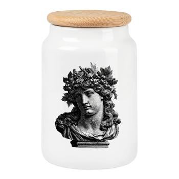 Antike Büste des Bacchus – Klassische Gravur - Keksdose mit Holzdeckel - Weiß - Vorne