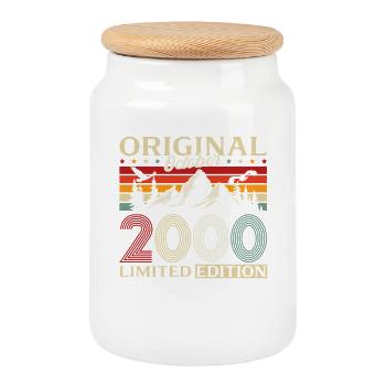25th Birthday Original October Year 2000 - Cookie Jar with Wooden Lid - white - Front