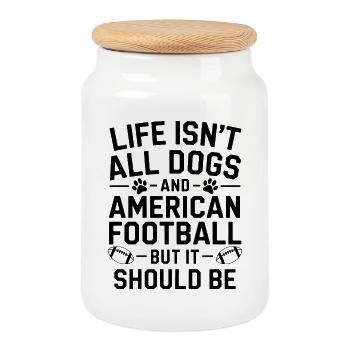 Football Saying Dogs Funny Football Gift - Cookie Jar with Wooden Lid - white - Front