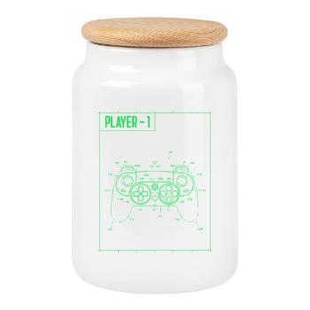 Player1 Blueprint Controller Neon - Cookie Jar with Wooden Lid - white - Front