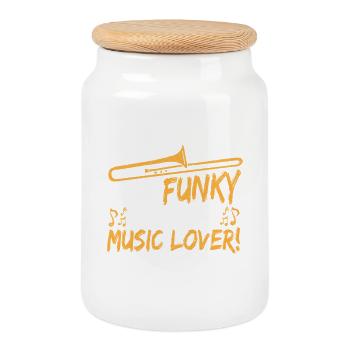 Trombonist Brass Band Marching Band Trombone Trombone - Cookie Jar with Wooden Lid - white - Front