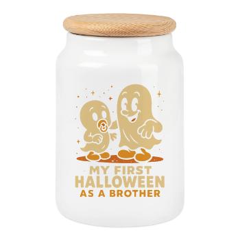 Mon premier Halloween en tant que frère fantôme mignon - Boîte à biscuits avec couvercle en bois - blanc - Devant
