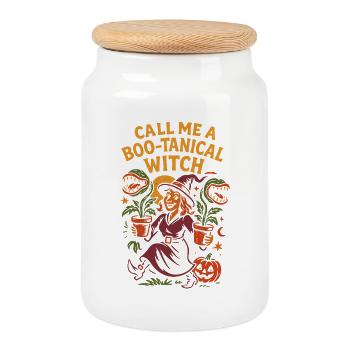 Appelez-moi une sorcière boo-tanical Design d’Halloween - Boîte à biscuits avec couvercle en bois - blanc - Devant