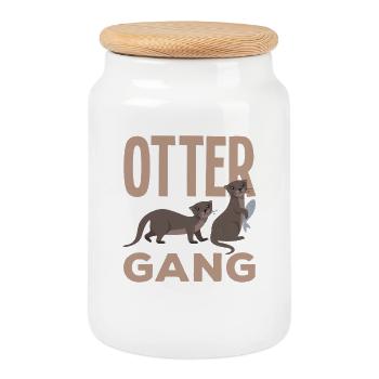 Loutre de mer gang dessin animé loutre - Boîte à biscuits avec couvercle en bois - blanc - Devant