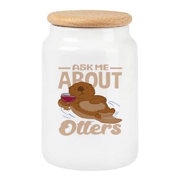 Loutre de mer dessin animé Demandez-moi à propos de la loutre - Boîte à biscuits avec couvercle en bois - blanc - Devant