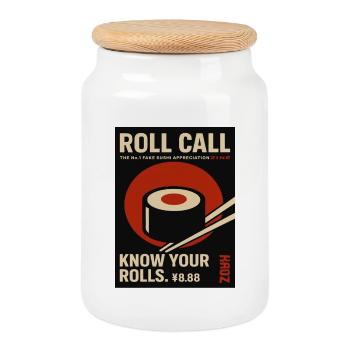 Roll Call Sushi Faux Magazine - Boîte à biscuits avec couvercle en bois - blanc - Devant