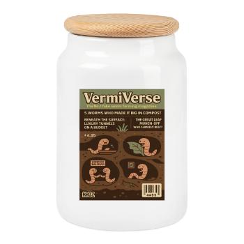 VermiVerse Worm Farming Parody Magazine - Cookie Jar with Wooden Lid - white - Front