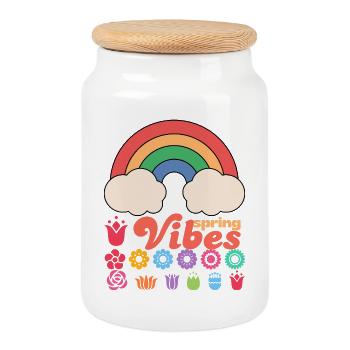 Spring vibes - Cookie Jar with Wooden Lid - white - Front