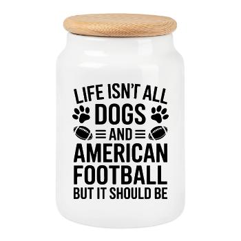 Football Saying Dogs Funny Football Gift - Cookie Jar with Wooden Lid - white - Front