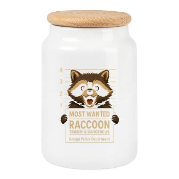 Raccoon trashy wanted: Mugshot funny - Cookie Jar with Wooden Lid - white - Front