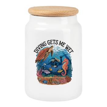 Diving Takes Me Into The Water Adventure - Cookie Jar with Wooden Lid - white - Front