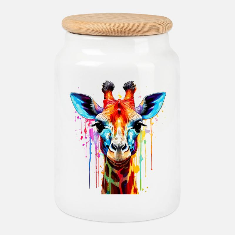 Lebendige Giraffe Farbexplosion - Keksdose mit Holzdeckel - Weiß