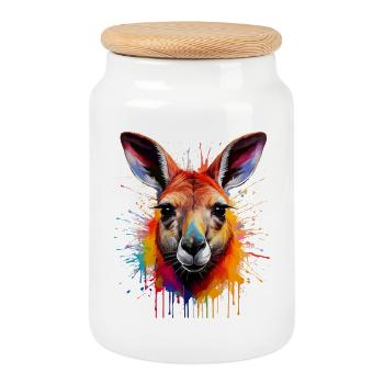Kangaroo Color Explosion Portrait - Cookie Jar with Wooden Lid - white - Front
