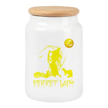 Ferret Lady Witch Halloween Funny Tee - Cookie Jar with Wooden Lid - white - Front