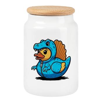 Spinosaurus Blue Dino Dragon Duckling - Cookie Jar with Wooden Lid - white - Front